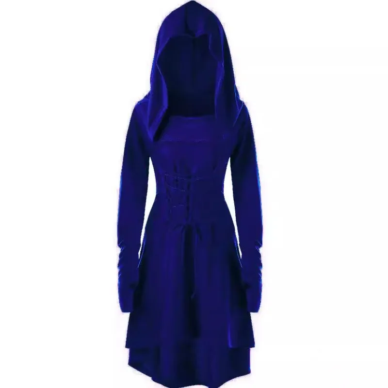 robe gothique vintage élégante à manches longues, à capuche, ceinturée, y2k, costume de spectacle festif pour femmes, couleur pure, tendance, cosplay, nouvelle collection 2025 robe gothique vintage élégante à manches longues, à capuche, ceinturée, y2k, costume de spectacle festif pour femmes, couleur pure, tendance, cosplay, nouvelle collection 2025