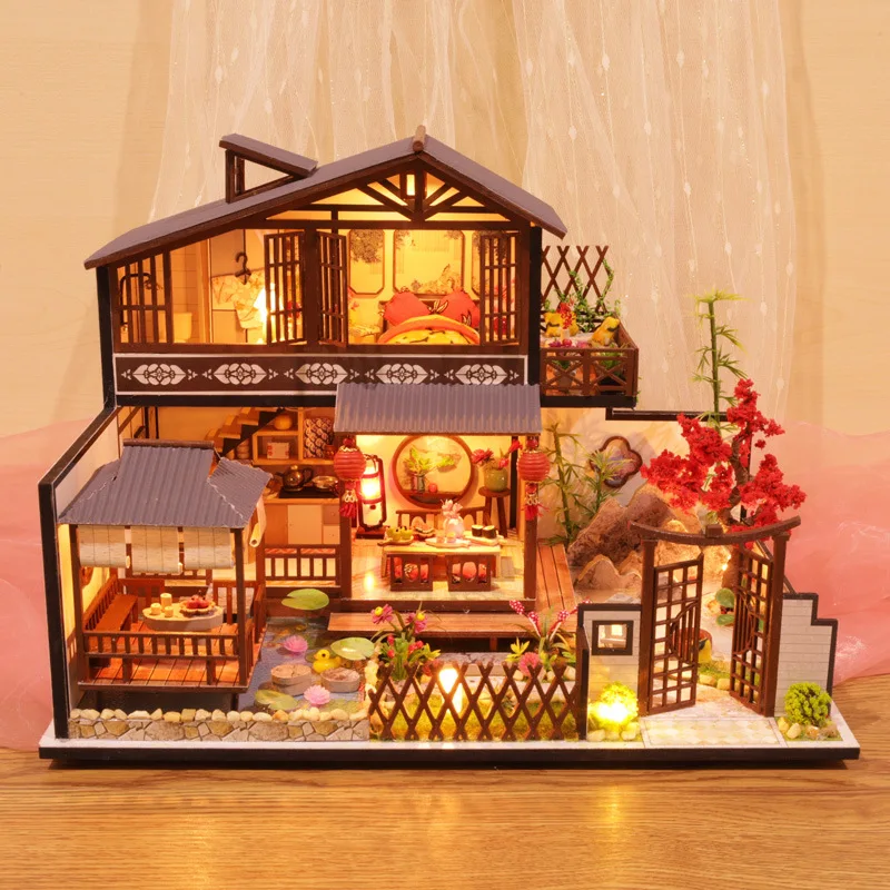 kit de modèle miniature en bois, bricolage, maison japonaise, maisons de poupée assemblées avec meubles, décoration de maison, cadeaux d'anniversaire pour amis kit de modèle miniature en bois, bricolage, maison japonaise, maisons de poupée assemblées avec meubles, décoration de maison, cadeaux d'anniversaire pour amis