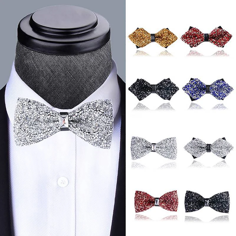 Cravates à nœud en strass pour hommes, exquises, à paillettes pré-attachées, élégantes, pour bal de mariage, accessoires de smoking, cadeaux Cravates à nœud en strass pour hommes, exquises, à paillettes pré-attachées, élégantes, pour bal de mariage, accessoires de smoking, cadeaux