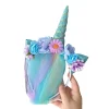 bandeau licorne arc en ciel, couvre chef pour enfants, simulation de princesse, filet de fleurs, accessoires de style dessin animé pour enfants