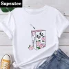 t shirt à manches courtes pour femme, estival et décontracté, à la mode, avec dessin animé japonais kawaii et imprimé jus, harajuku