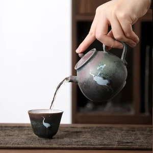 Bouilloire à thé en céramique de 260ml, Jingdezhen, théière chinoise rétro faite à la main, four en grès, couleur changeante, ensemble d&rsquo;infuseur Kung Fu