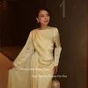 xikuo robe de soirée en satin jaune clair froncé robe de soirée de mariage droite manches longues robes de boda para fiestas personnalisé