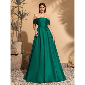 Robe en satin à épaules dénudées avec cravate au dos, robe élégante et chic Robe en satin à épaules dénudées avec cravate au dos, robe élégante et chic