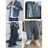 tissu denim rayé, bandes teintées en fil bleu pour couture, chemise et pantalon au demi mètre, printemps et automne