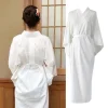 kimono japonais traditionnel blanc, robe avec ceinture obi, manches longues, doublé yukata, pour spa, vacances, vêtements de nuit, relaxation à domicile