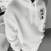 sweat à capuche graphique samouraï pour hommes – imprimé épéiste d'inspiration japonaise avec fleurs de cerisier et soleil rouge