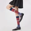 bas japonais vintage rayés pour femmes, chaussettes longues pour filles, automne et hiver, avec du coton