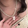 collier pendentif pour femmes, joli collier à breloques rose avec nœud, bijoux anime kawaii, cadeau pour filles