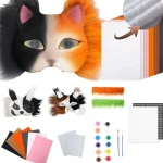 Kit de masque Therian masques vierges demi-visage dessiné à la main Animal chat renard masque bricolage à la main Graffiti demi-masque fête cadeaux de noël