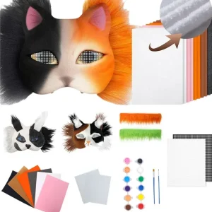 Kit de masque Therian masques vierges demi-visage dessiné à la main Animal chat renard masque bricolage à la main Graffiti demi-masque fête cadeaux de noël
