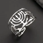 Dawapara – bague Menorah juive, symbole de Jérusalem, Hanukkah Chanukah, cadeau, bijoux juifs, anneaux réglables en acier inoxydable Dawapara – bague Menorah juive, symbole de Jérusalem, Hanukkah Chanukah, cadeau, bijoux juifs, anneaux réglables en acier inoxydable