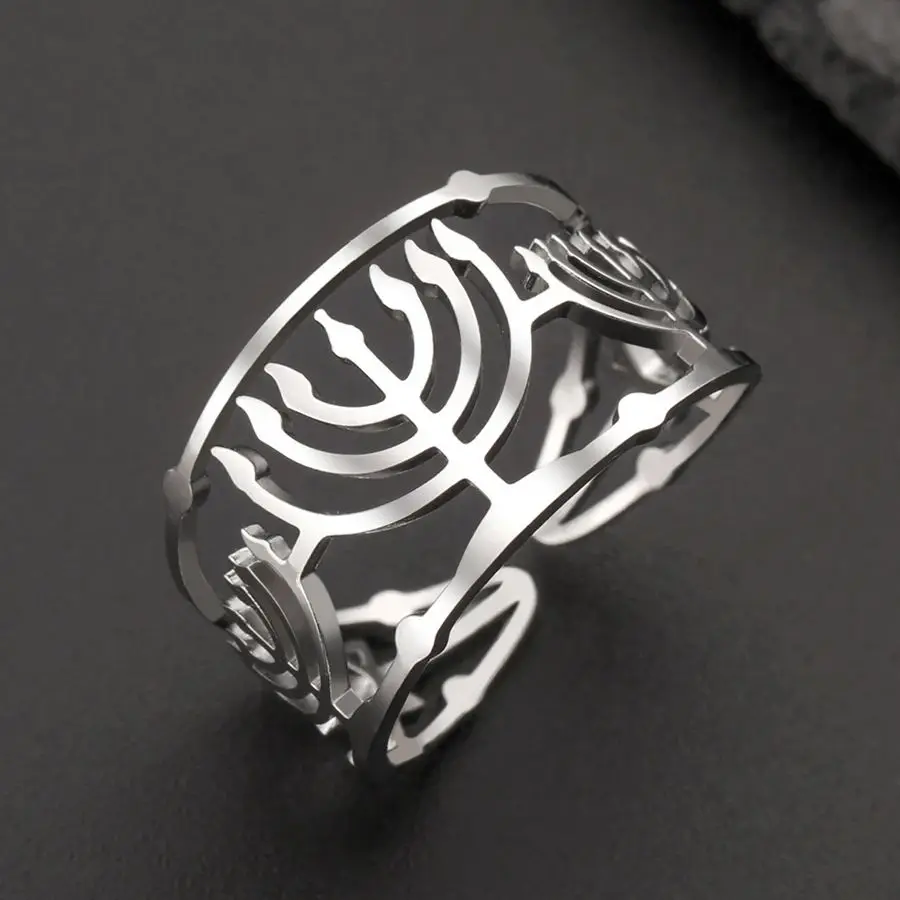 Dawapara – bague Menorah juive, symbole de Jérusalem, Hanukkah Chanukah, cadeau, bijoux juifs, anneaux réglables en acier inoxydable Dawapara – bague Menorah juive, symbole de Jérusalem, Hanukkah Chanukah, cadeau, bijoux juifs, anneaux réglables en acier inoxydable