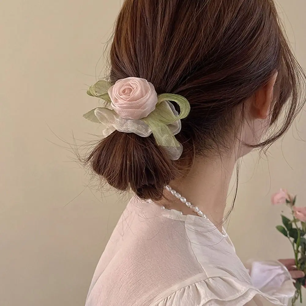 chouchous à fleurs de rose en maille, accessoires pour cheveux, cravates simples, anneau de cheveux, porte queue de cheval, ulà cheveux de style coréen, cadeau chouchous à fleurs de rose en maille, accessoires pour cheveux, cravates simples, anneau de cheveux, porte queue de cheval, ulà cheveux de style coréen, cadeau