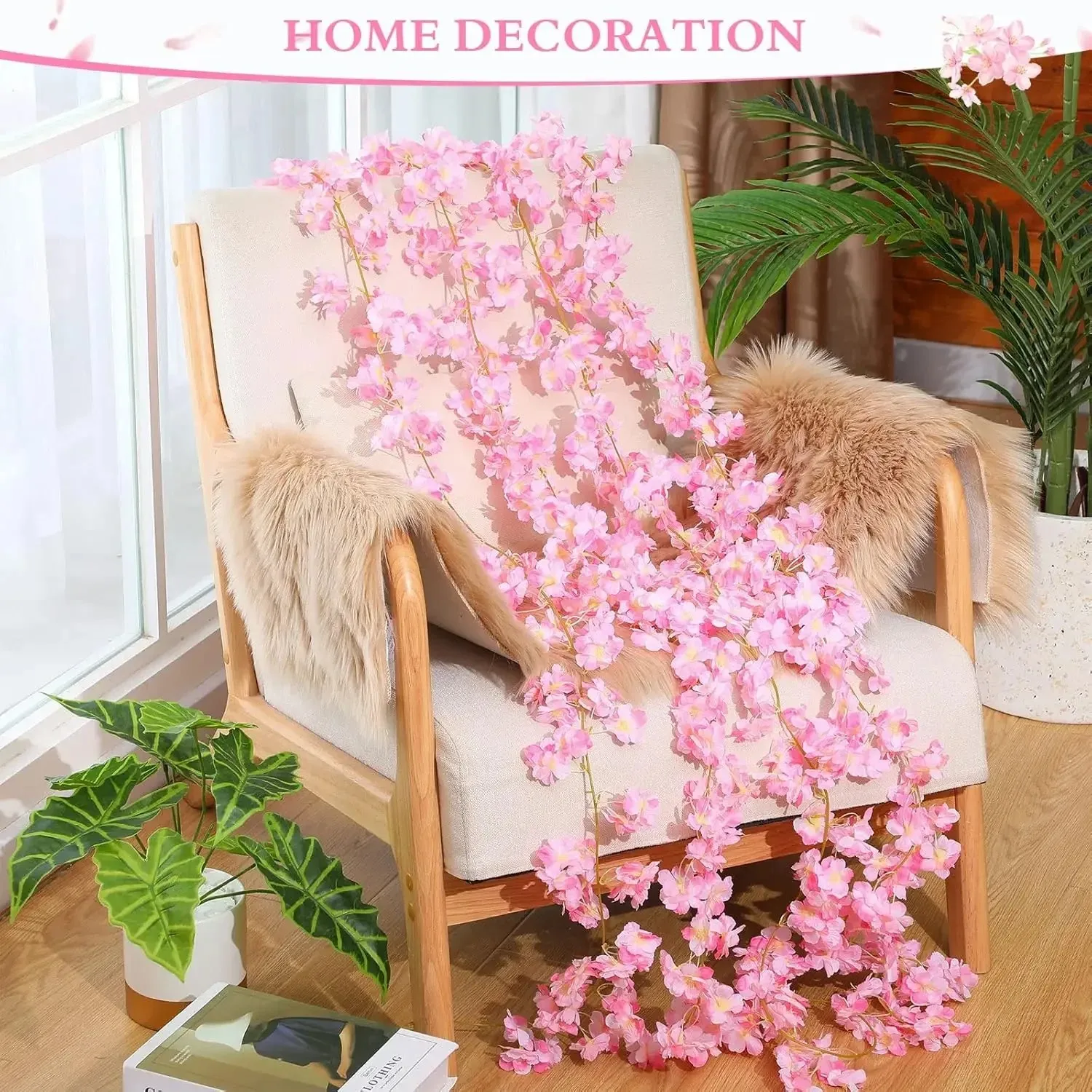 guirlande de fleurs artificielles de cerisier sakura, 180cm, fausses plantes en soie, vigne, ornement d'arc de mariage, décoration de fête de jardin pour la maison guirlande de fleurs artificielles de cerisier sakura, 180cm, fausses plantes en soie, vigne, ornement d'arc de mariage, décoration de fête de jardin pour la maison