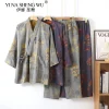 Robes Kimono pour hommes avec pantalons longs, ensemble de pyjamas, vêtements de maison, coton, printemps et automne Robes Kimono pour hommes avec pantalons longs, ensemble de pyjamas, vêtements de maison, coton, printemps et automne