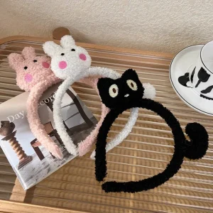 Cerceau de cheveux de chat en peluche mignon pour filles, bandeaux d&rsquo;automne et d&rsquo;hiver, vêtements de sauna coréens, bandes de sauna de dessin animé, ornements d&rsquo;accessoires pour cheveux, nouveau