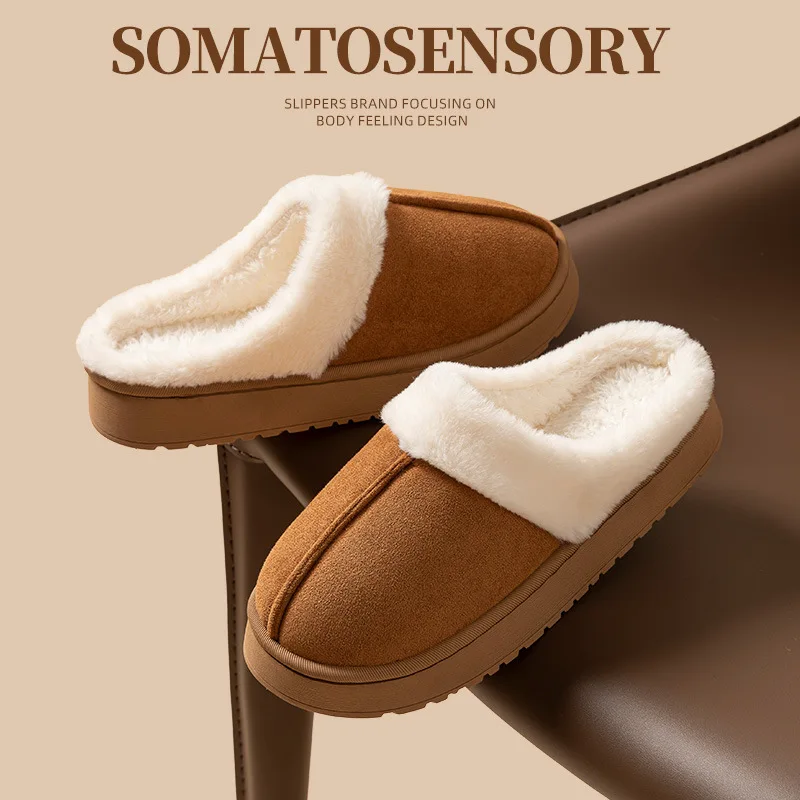 pantoufles d'hiver en daim pour femmes, chaussures chaudes et moelleuses, à la mode, pour l'intérieur, décontractées, en peluche, plateforme antidérapante pantoufles d'hiver en daim pour femmes, chaussures chaudes et moelleuses, à la mode, pour l'intérieur, décontractées, en peluche, plateforme antidérapante