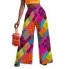 pantalon taille haute à jambes larges imprimé feuilles bleues tropicales pour femmes, vêtements de plage de vacances