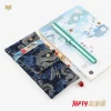 poudres à stylo unique style japonais, étui de protection en acier à bouton brodé rétro