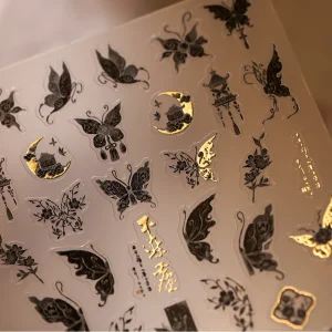 Autocollants papillon 5D Kawaii pour Nail Art, décorations d’ongles auto-adhésives, accessoires de décalcomanies, noir AB brillant japonais, 1 pièce Autocollants papillon 5D Kawaii pour Nail Art, décorations d’ongles auto-adhésives, accessoires de décalcomanies, noir AB brillant japonais, 1 pièce