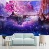 tapisserie de paysage d'anime montagne japonaise avec des fleurs de cerisier tapisserie murale d'art esthétique de village sakura pour chambre à coucher