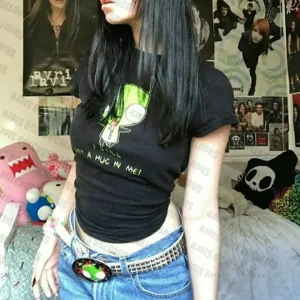 Harajuku gothique Y2k style culture hauts lettres graphiques t-shirts amusant anime imprimé Vintage femmes décontracté bébé t-shirt Streetwear