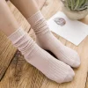 1 paire de chaussettes coréennes pour femmes, nouvelles chaussettes amples en coton, couleur unie, automne hiver, tricot rétro, bas pour étudiantes filles