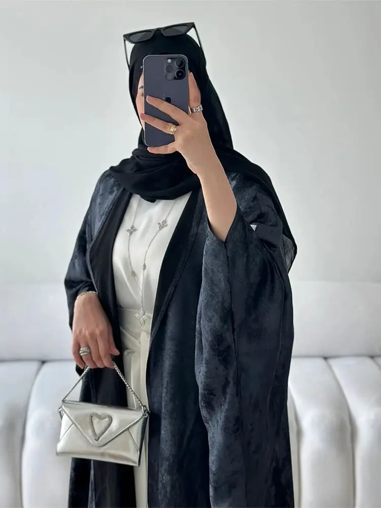 eid robe musulmane de luxe en satin pour femme, kimono à ailes de chauve souris, caftan de dubaï, kebaya, islam, modeste eid robe musulmane de luxe en satin pour femme, kimono à ailes de chauve souris, caftan de dubaï, kebaya, islam, modeste