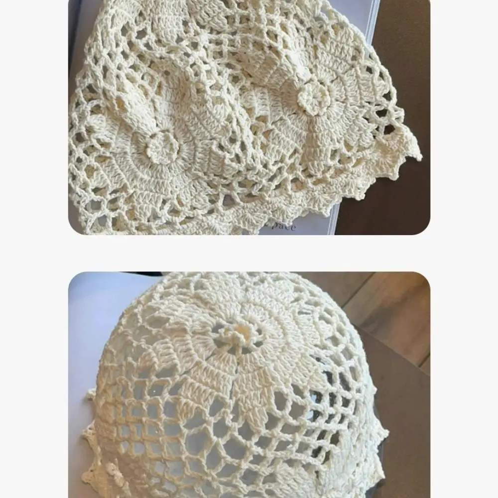 chapeau à fleurs en crochet fait à la main, décontracté, style bohème, coréen, style ethnique, fin, ajouré, tricoté pour filles chapeau à fleurs en crochet fait à la main, décontracté, style bohème, coréen, style ethnique, fin, ajouré, tricoté pour filles