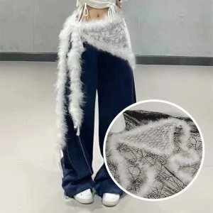 Jeans pantalons décor Super doux Punk fourrure ceinture Y2K moelleux doux en peluche ceinture chaude rue danse accessoire ceinture Jeans pantalons décor Super doux Punk fourrure ceinture Y2K moelleux doux en peluche ceinture chaude rue danse accessoire ceinture