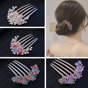 Pinces à cheveux Vintage à fleurs en cristal, Style coréen, mode perle strass, peignes, épingles à cheveux brillantes pour femmes, accessoires pour cheveux