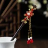 Épingle à cheveux en bois de style chinois avec pompon, épingle à cheveux fleur à enroulement, pince à cheveux élégante pour dame, accessoires pour cheveux, cadeau vintage