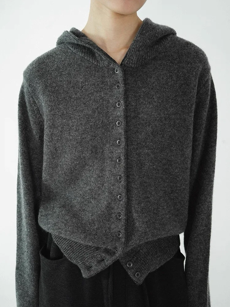 cardigan à capuche pour femme, pull en pur cachemire, veste tricotée européenne à capuche épaisse, nouvelle collection automne/hiver 2025 100% cardigan à capuche pour femme, pull en pur cachemire, veste tricotée européenne à capuche épaisse, nouvelle collection automne/hiver 2025 100%