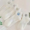 5 paires de chaussettes courtes fantaisistes à imprimé de visage de dessin animé – tissu tricoté en polyester doux, respirant et confortable