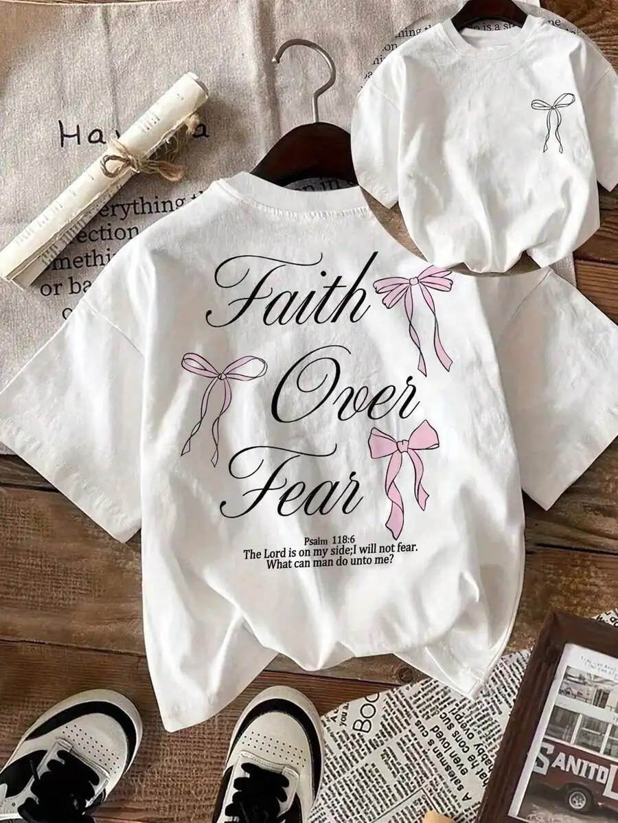 T-Shirt manches courtes col rond femme, estival et décontracté, en coton, avec nœud rose, foi sur la peur, assorti avec tout, Hip Hop Y2K T-Shirt manches courtes col rond femme, estival et décontracté, en coton, avec nœud rose, foi sur la peur, assorti avec tout, Hip Hop Y2K