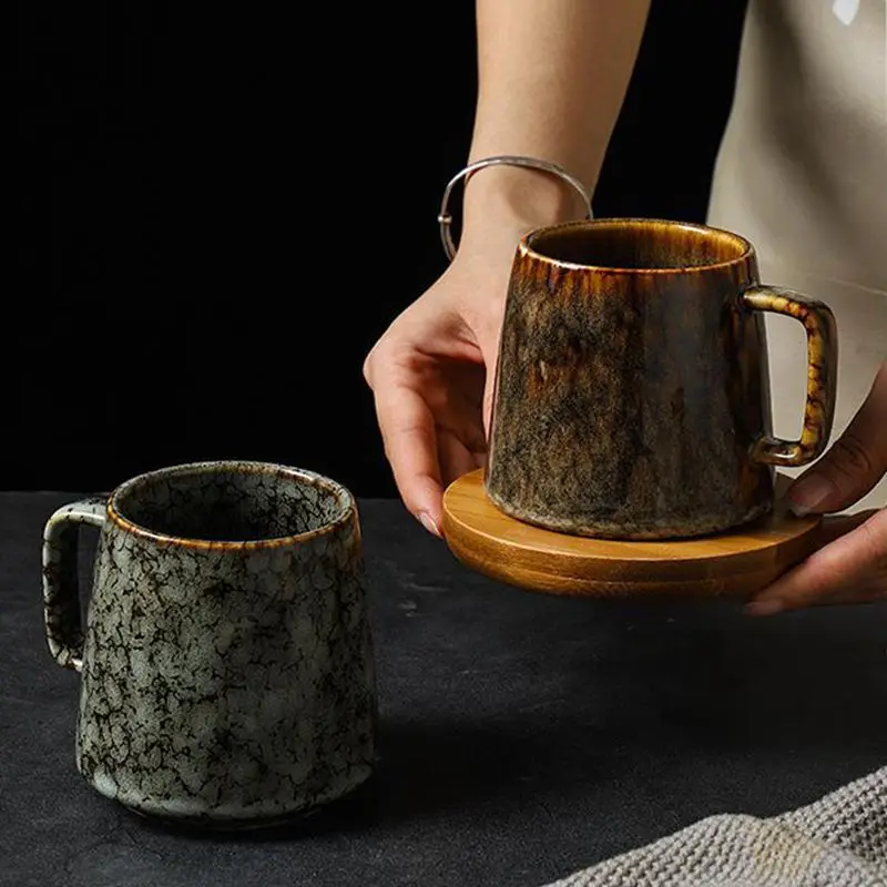 tasse en céramique vintage japonaise, tasse haute capacité, poignée de bureau à domicile pour couple, tasses à café et à thé, couleur sous glaçure, 350ml tasse en céramique vintage japonaise, tasse haute capacité, poignée de bureau à domicile pour couple, tasses à café et à thé, couleur sous glaçure, 350ml