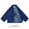 tissu kendo sashiko épais teint par indigo botanique fait à la main, vêtements de travail rétro japonais modifiés, vestes de robe samue