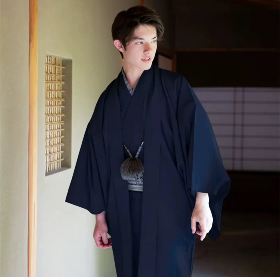 robe formelle traditionnelle japonaise pour hommes, kimono haba tissé, vêtement formel pour hommes avec ceinture en corne, robe longue robe formelle traditionnelle japonaise pour hommes, kimono haba tissé, vêtement formel pour hommes avec ceinture en corne, robe longue