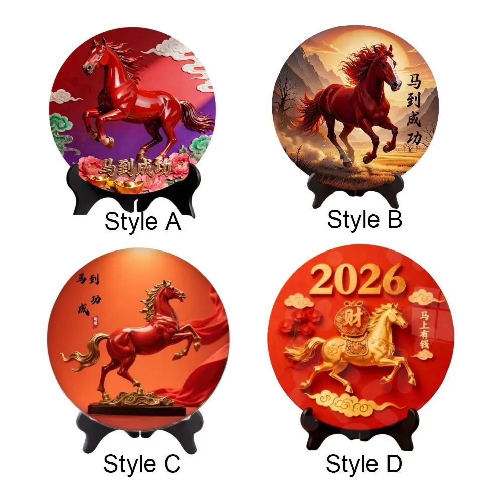 peintures décoratives de l'année du cheval, ornement rond en bois, cadre photo, décorations porte bonheur, ornement de bureau amusant pour le bureau peintures décoratives de l'année du cheval, ornement rond en bois, cadre photo, décorations porte bonheur, ornement de bureau amusant pour le bureau