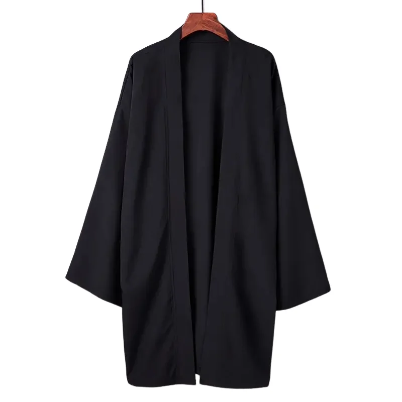 poncho kimono japonais long pour hommes et femmes, couleur unie, décontracté, ample, yukata haori beach, chemise hiyoshi noire, nouvelle collection été 2024 poncho kimono japonais long pour hommes et femmes, couleur unie, décontracté, ample, yukata haori beach, chemise hiyoshi noire, nouvelle collection été 2024