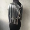 ceinture à pampilles en argent brillant pour festival de musique court, mode femmes cosplay scène performance paillettes pu bondage gilet cape accessoires