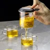 théière magique en verre avec infuseur, résistante à la chaleur avec poignée en bois, grande capacité, mathiation du thé
