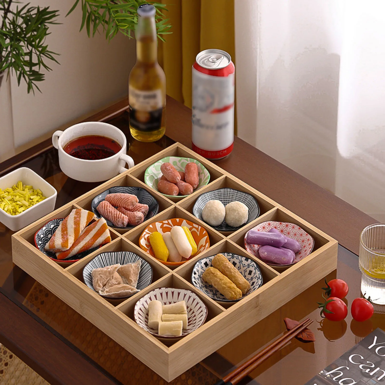 escalette de service japonaise vintage en bois, 2/3/4/6/9 grilles, pour collation, dessert, hot pot aiss, plat de soja escalette de service japonaise vintage en bois, 2/3/4/6/9 grilles, pour collation, dessert, hot pot aiss, plat de soja