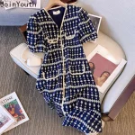Robes vintage pour femmes, col en v, manches bouffantes, tunique imprimée, robe éducative coréenne, robe maxi élégante, été 2023