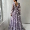 robe de soirée violette brodée de fleurs 3d, glamour, ligne a, longueur au sol, robe de soirée formelle, nouvelles robes de banquet élégantes personnalisées