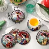 4 pouces style japonais kimono sakura architecture art 2d sous verres en bois salon de thé maison cafés restaurants décorer cadeaux de fête