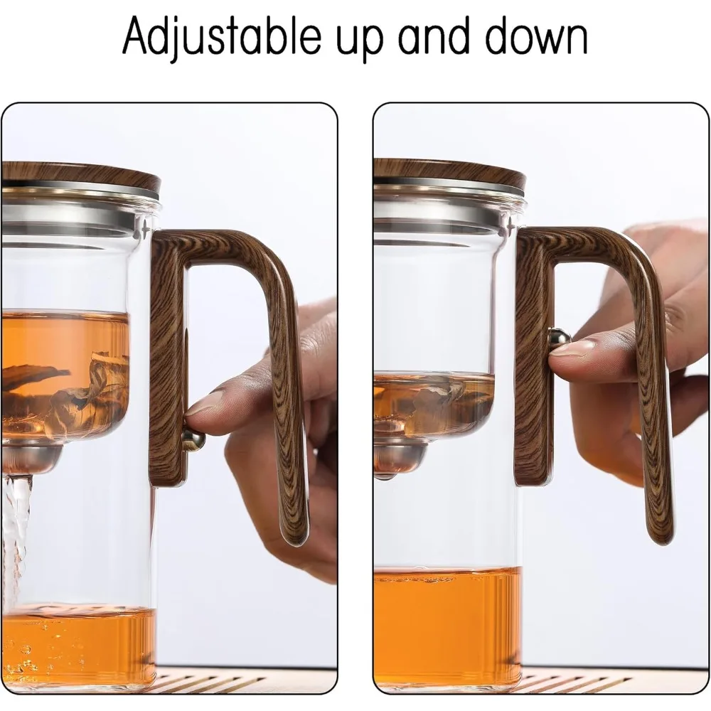 théière en verre avec filtre, manche en bois, interrupteur magnétique en un clic, filtration de séparation du thé, adaptée aux cadeaux de famille et aux bureaux théière en verre avec filtre, manche en bois, interrupteur magnétique en un clic, filtration de séparation du thé, adaptée aux cadeaux de famille et aux bureaux