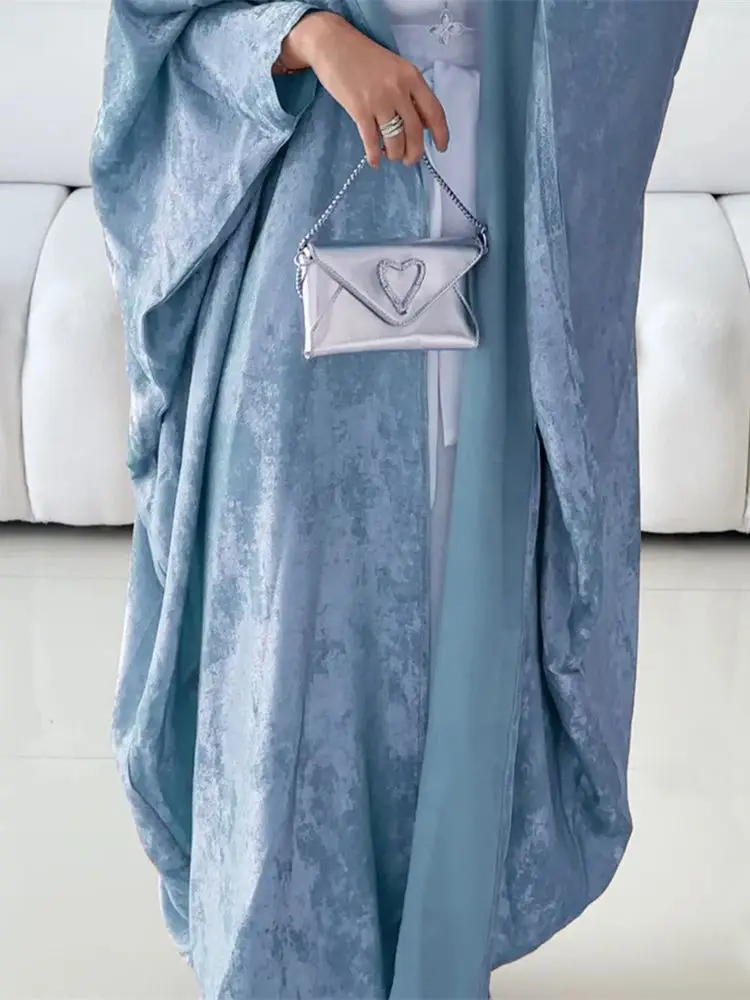 eid robe musulmane de luxe en satin pour femme, kimono à ailes de chauve souris, caftan de dubaï, kebaya, islam, modeste eid robe musulmane de luxe en satin pour femme, kimono à ailes de chauve souris, caftan de dubaï, kebaya, islam, modeste