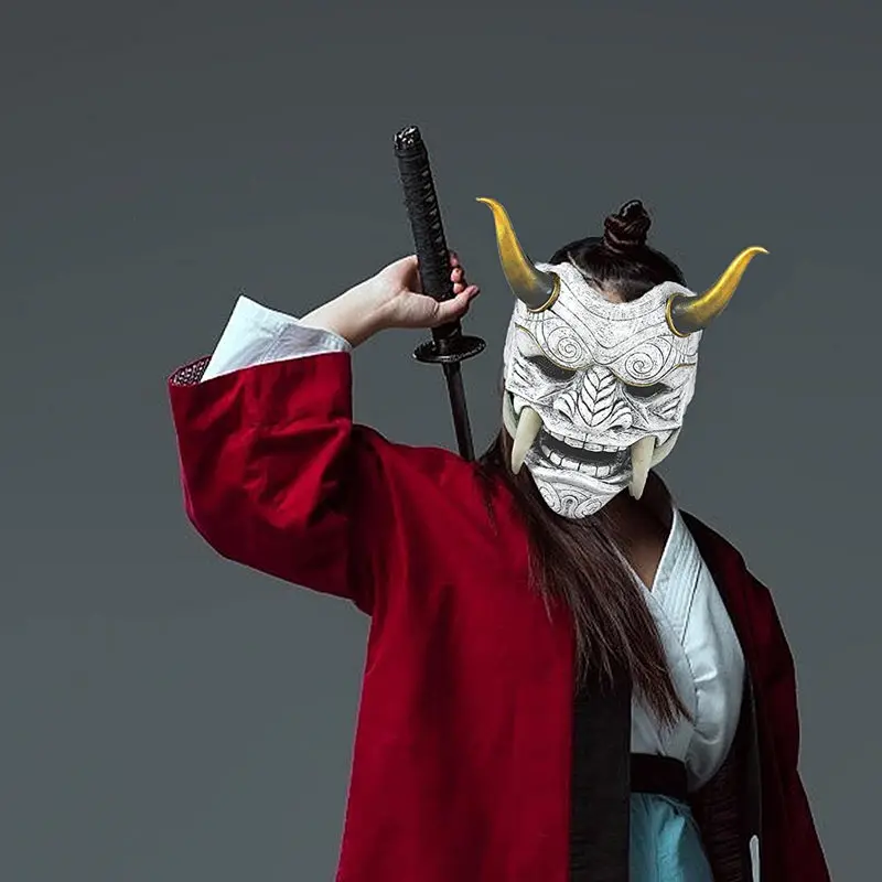 prajna – masque de guerrier fantôme japonais, shura ninja, visage bleu, accessoire complet pour tuer les écritures, costume d'halloween pour homme prajna – masque de guerrier fantôme japonais, shura ninja, visage bleu, accessoire complet pour tuer les écritures, costume d'halloween pour homme